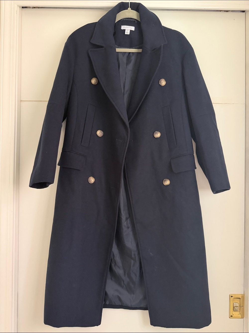 Topshop Navy Double-Breasted Pea Coat with Gold Buttons